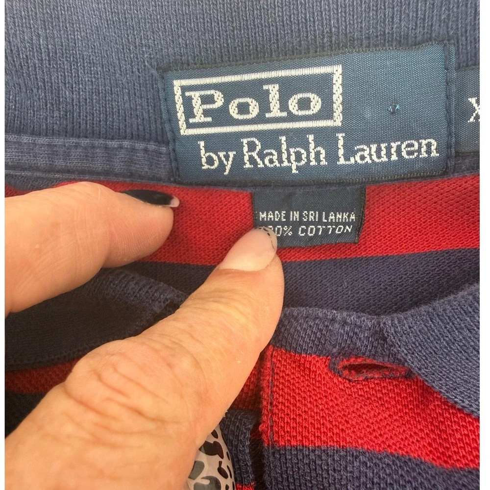 Polo Ralph Lauren Vintage XL Striped Polo Shirt Red Navy Blue Yellow Pony Logo